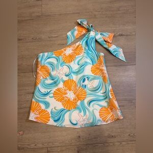 Lilly Pulitzer Do The Wave Orange Blue Seashell Starfish Silk Top 12